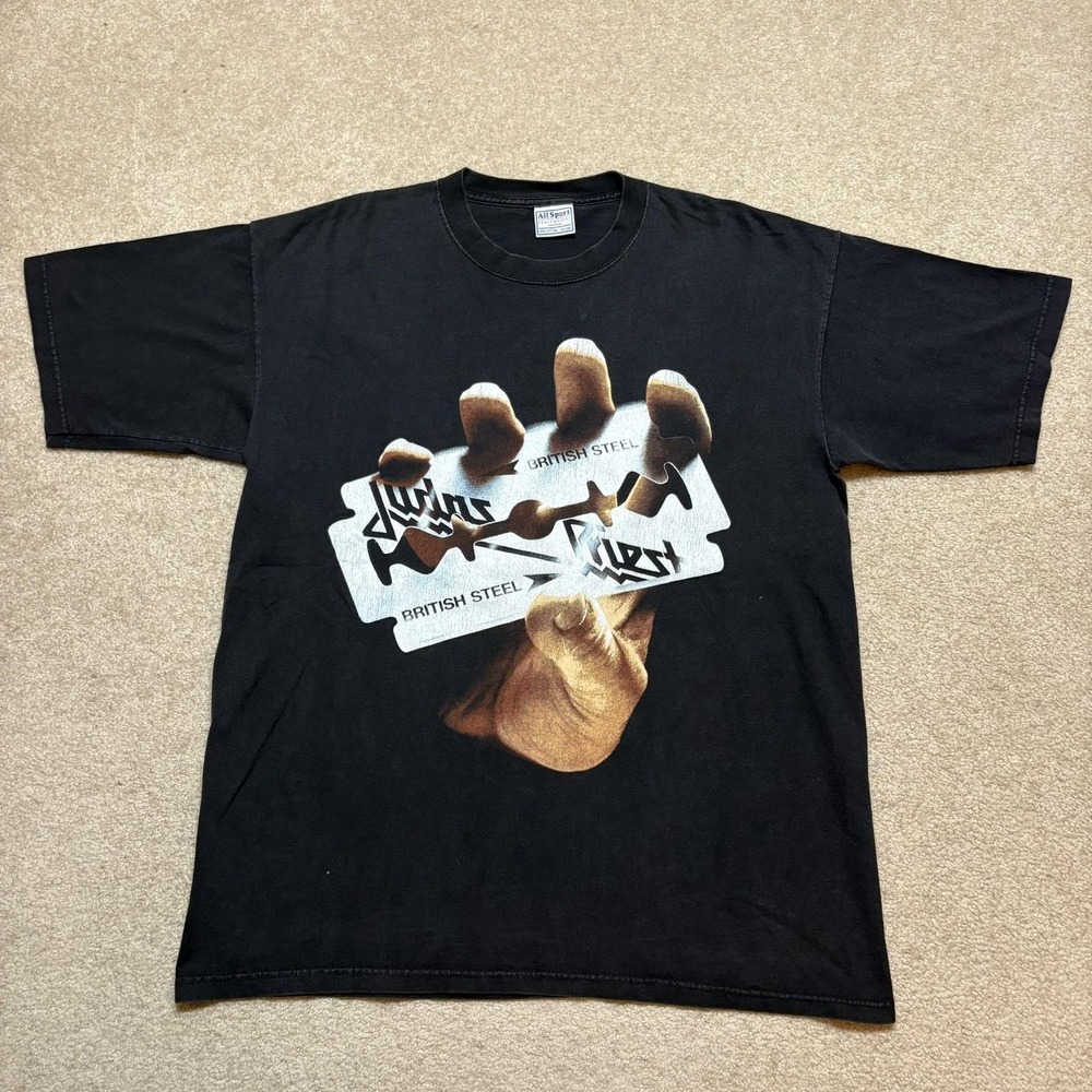 Vtg 90s Judas Priest British Steel Shirt Mens XL Black Metal Band Tee All Sport